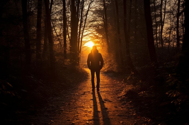 Hombre caminando hacia la luz