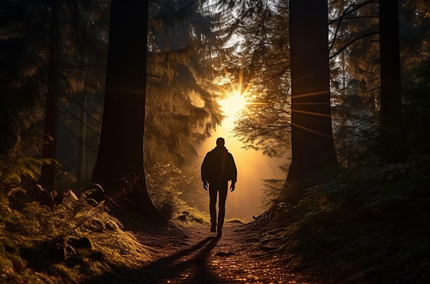 Hombre caminando hacia la luz