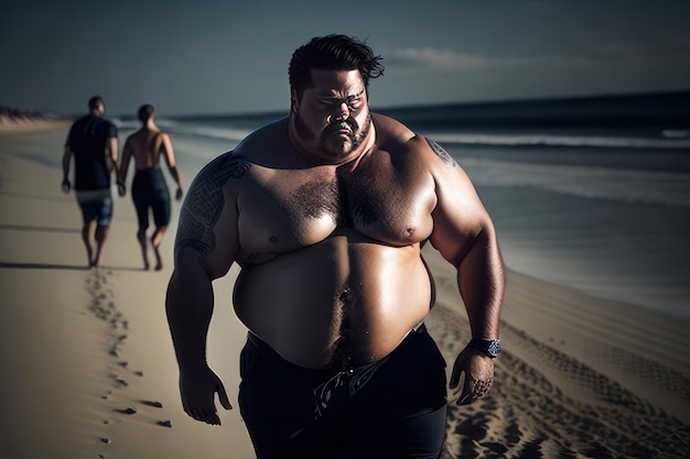 Hombre caminando en la playa de día IA generativa