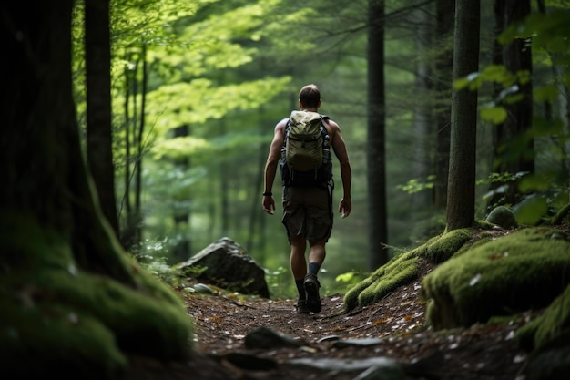 Hombre caminando por un sendero forestal