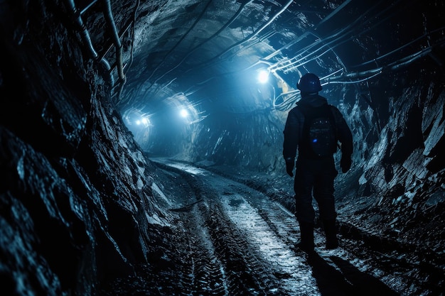 Un hombre caminando por un túnel oscuro