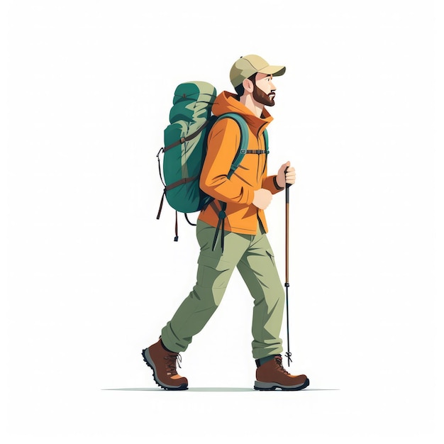 Foto hombre de caminata con mochila verde hombre de excursionismo hombre de excursión en mochila verde hombre con mochila caminata con trekkin