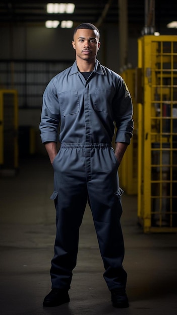 Foto un hombre con una camisa azul está en un almacén