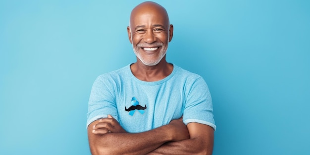 Hombre con camisa azul y cinta azul Imagen generada por IA del Mes del Cáncer de Próstata