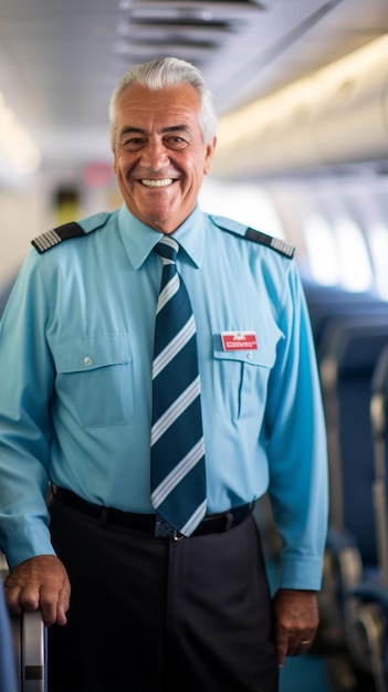Foto un hombre con camisa azul y corbata en un avión.