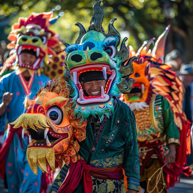 un hombre con una camisa azul con un dragón en la cabeza