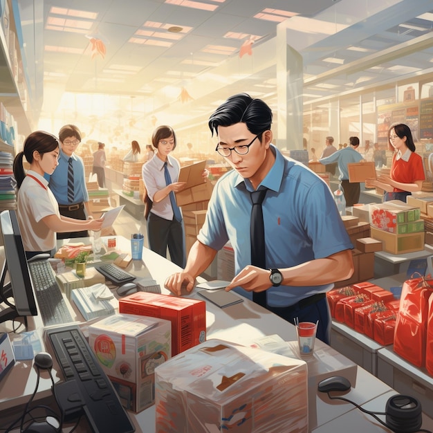 un hombre con camisa azul está de compras en una tienda.