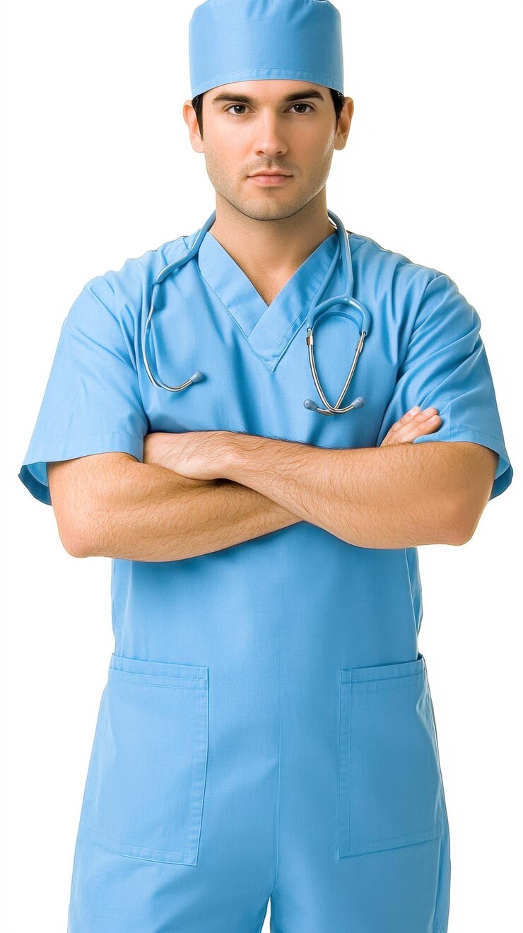 Un hombre con una camisa azul y un sombrero azul