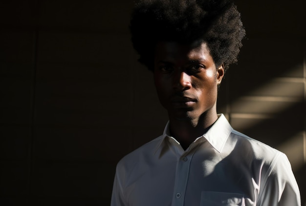 Hombre con camisa blanca y corbata negra