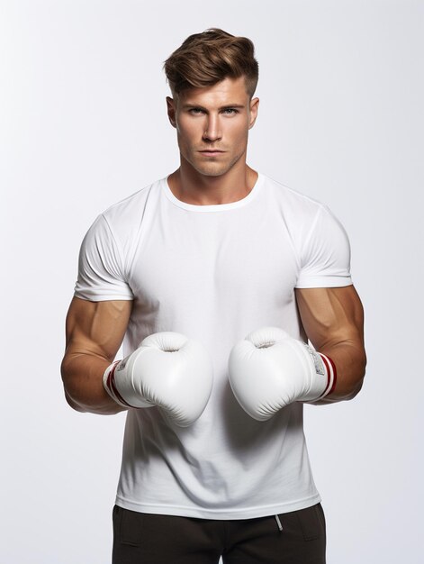 Foto un hombre con una camisa blanca y guantes de boxeo en las manos