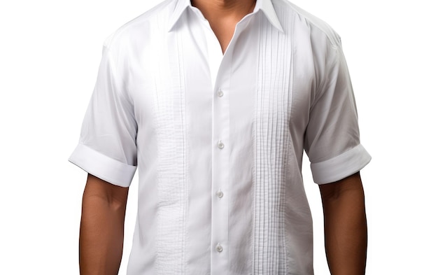 Foto hombre con una camisa blanca de guayabera aislado en un fondo blanco