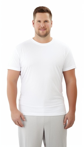 Foto un hombre con una camisa blanca que dice 