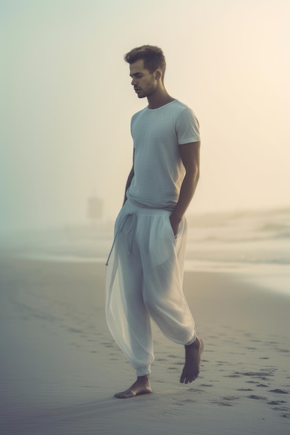 Un hombre con una camisa blanca.