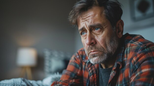 Foto un hombre con una camisa a cuadros observa algo en la distancia