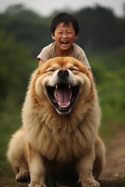 un hombre con una camisa que dice que el perro está sonriendo