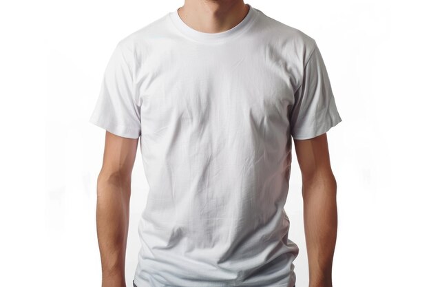 Foto hombre con una camiseta blanca aislada sobre un fondo blanco