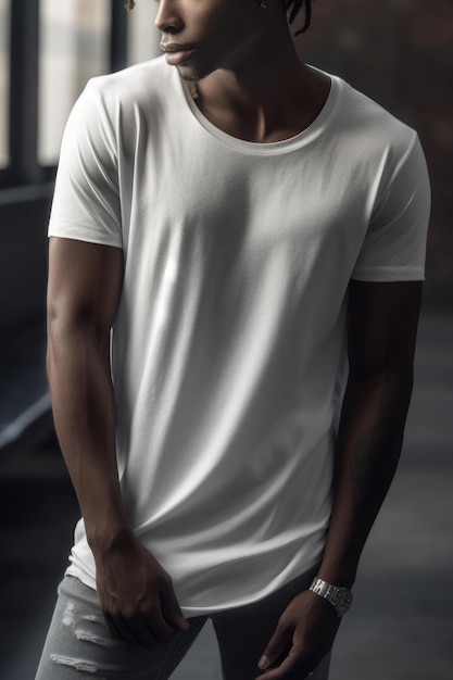 Un hombre con una camiseta blanca.