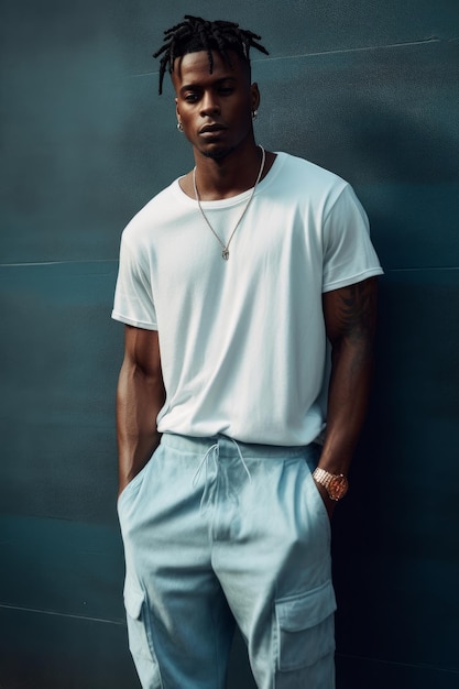 Un hombre con una camiseta blanca.