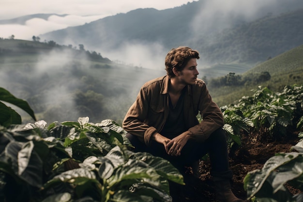 Hombre en el campo de café