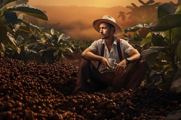 Hombre en el campo de café