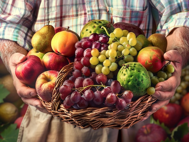 Foto hombre con una canasta de frutas