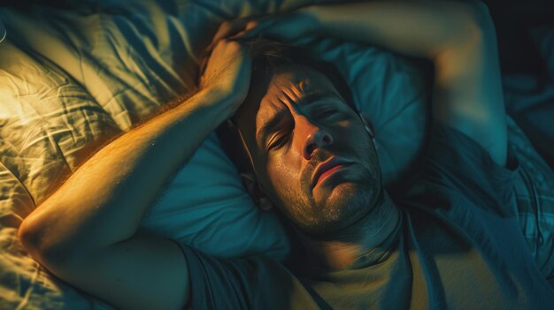 Un hombre cansado que acaba de despertar reflejando el concepto de baja energía e insomnio