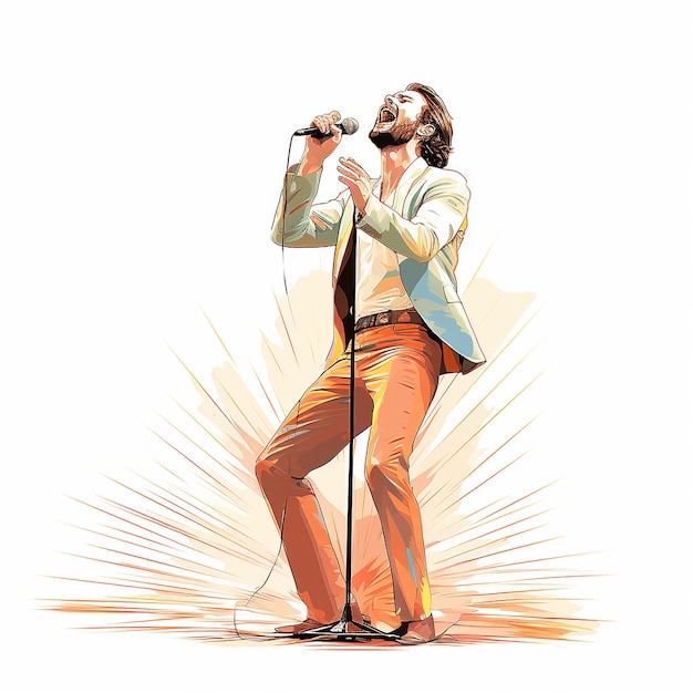Hombre cantando con todo el cuerpo Ilustración vectorial de arte de línea
