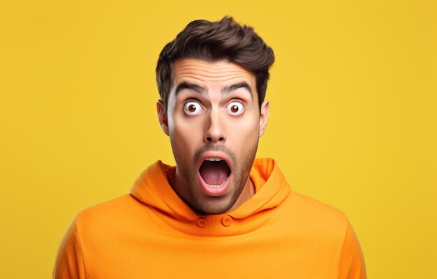 Hombre con capucha naranja mirando sorprendido