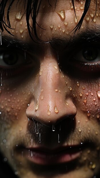 Foto un hombre con la cara mojada y una cara mojada con gotas de agua en la cara