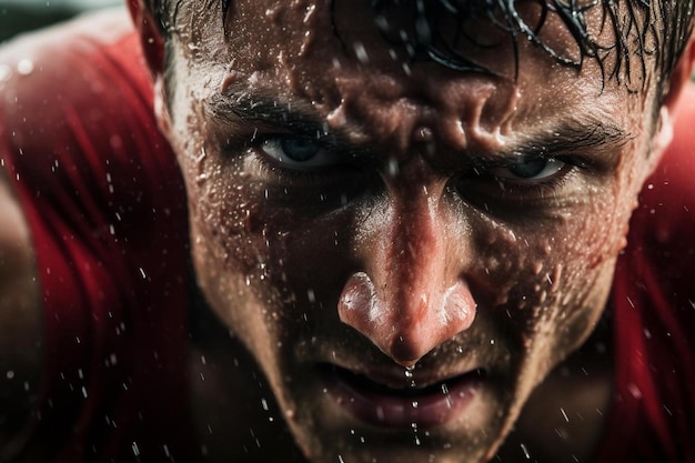 Un hombre con la cara mojada y la cara mojada con gotas de agua.