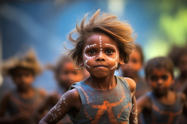 Un hombre con una cara pintada concepto aborigen de Australia IA generativa