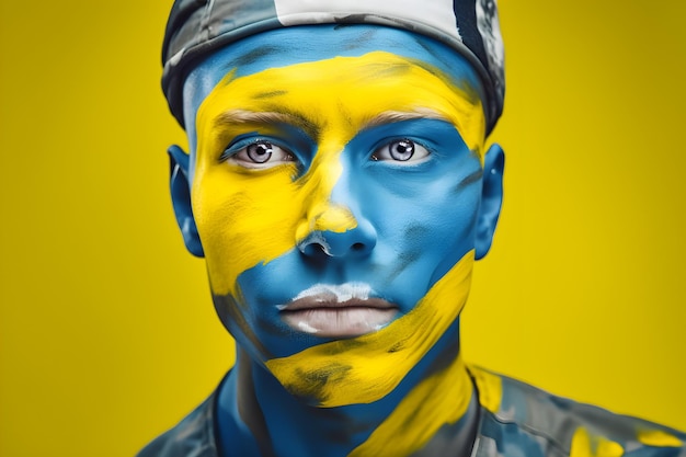 Un hombre con la cara pintada y la palabra suecia en el frente