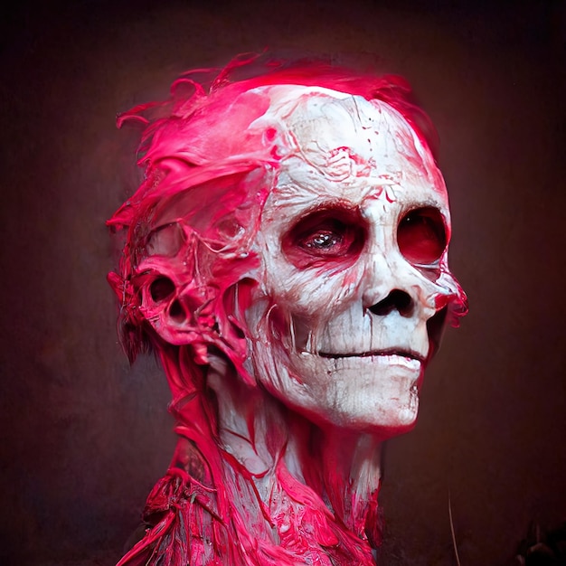 un hombre con la cara rosada y una calavera pintada de rosa.