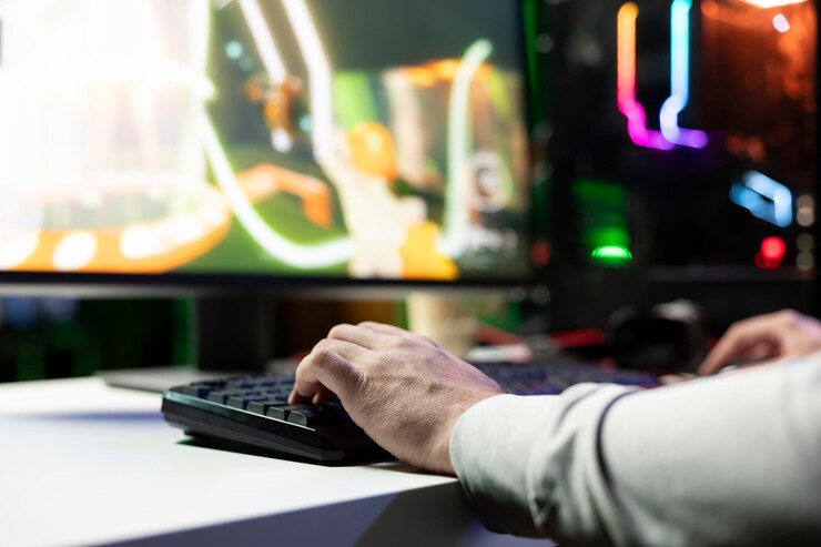 Foto un hombre en casa haciendo una transmisión en vivo jugando videojuegos.