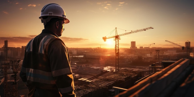 hombre con un casco de construcción en el contexto de un edificio en construcción IA generativa