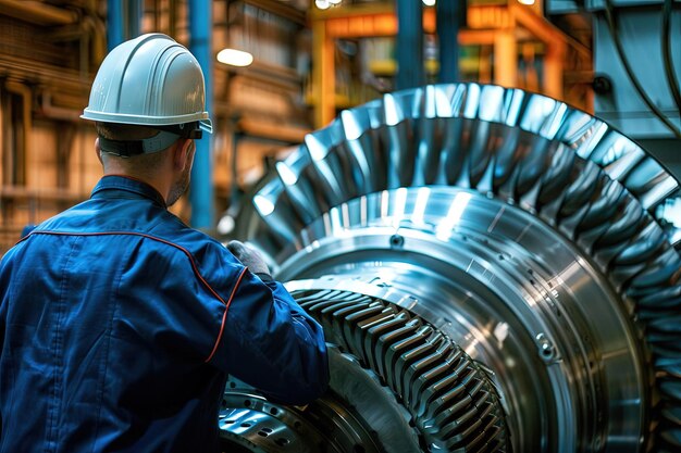 Un hombre con un casco duro trabajando en una máquina