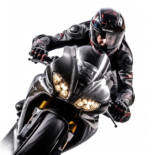 Un hombre con casco y guantes monta una motocicleta.