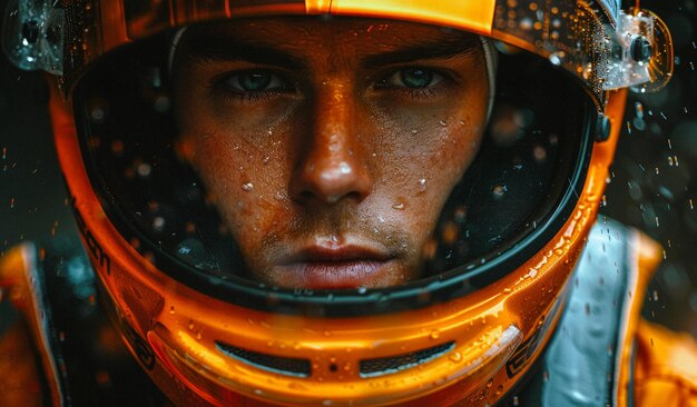 Foto hombre con casco naranja