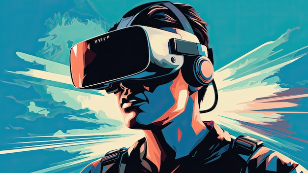 Un hombre con un casco de realidad virtual está usando un casco de realidad virtual.