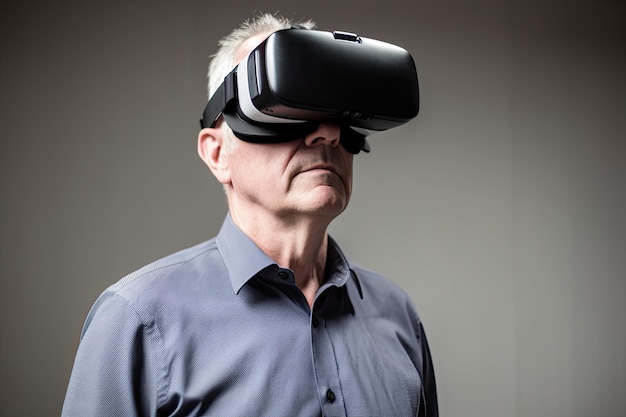 Un hombre con un casco de realidad virtual