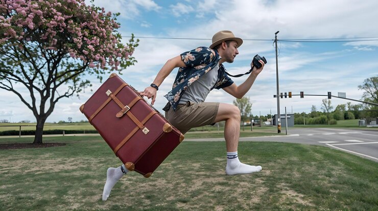 Hombre con casillero de viaje
