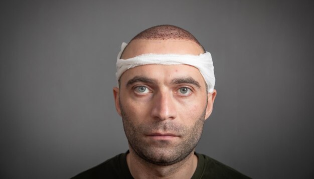 Foto hombre caucásico después de un trasplante de cabello