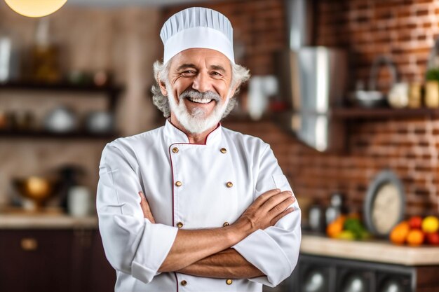 Hombre caucásico restaurante delantal cocina retrato comida servicio de chef trabajando de pie IA generativa