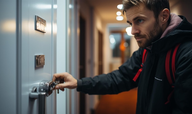 hombre cerrando la puerta