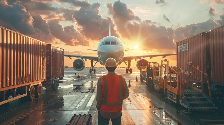 Un hombre con un chaleco de seguridad de pie frente a un gran avión