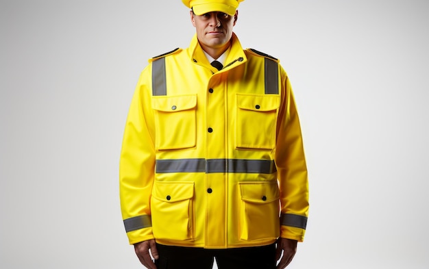 Foto un hombre con una chaqueta amarilla posa para una foto