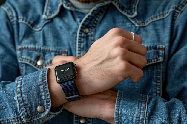 Hombre con chaqueta de denim y reloj