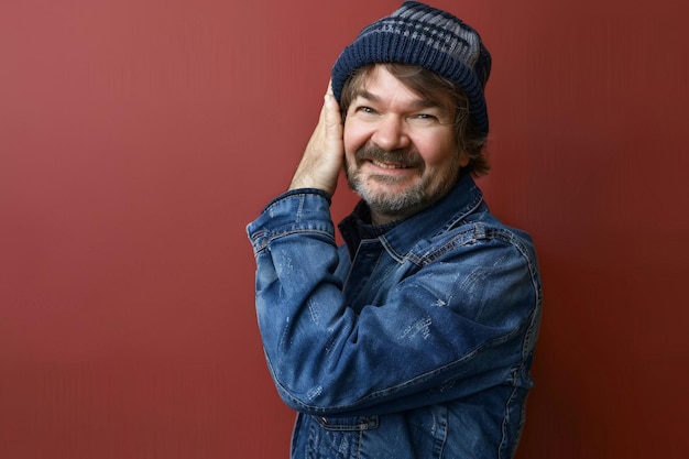 Hombre con chaqueta de denim y sombrero IA generativa