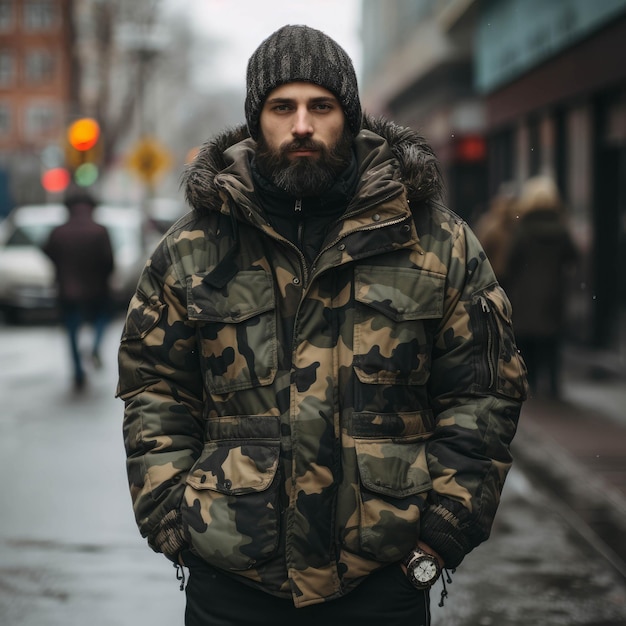 Hombre con chaqueta militar