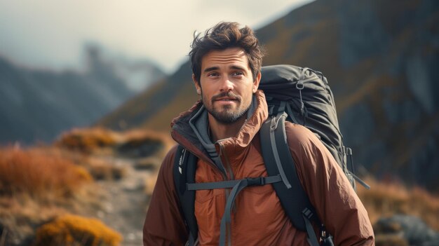 Hombre con chaqueta y mochila